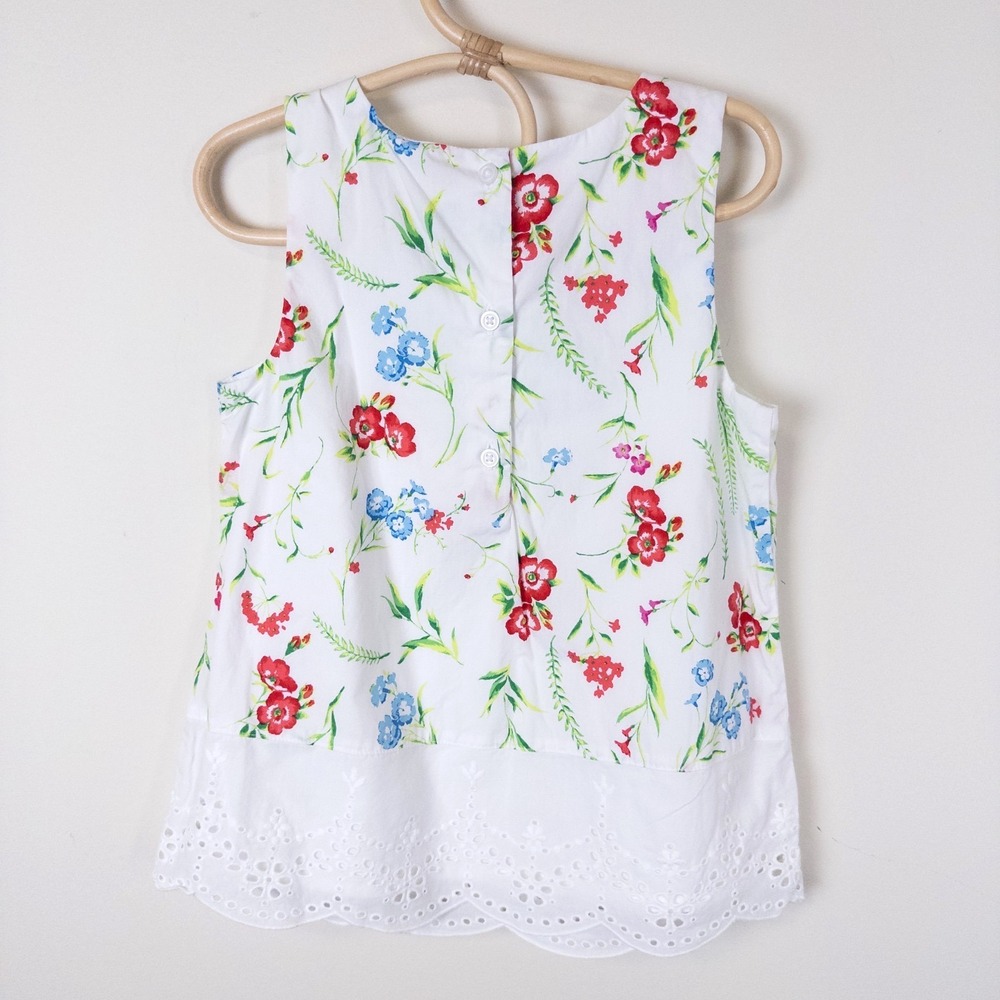 Janie and Jack Floral Eyelet Top Girls 6 White Red Blue Scalloped Hem - Picture 4 of 9